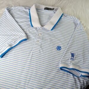 G/FORE Polo Shirt Mens XXL White Blue Striped Short Sleeve W 1913‎ Logo